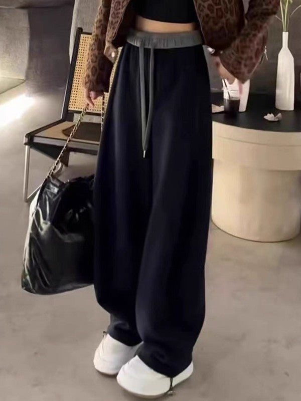 Payız və qış üçün qadın üçün əyri bıçaq dizaynlı, gündəlik üslubda, böyük ölçüdə, elastik yüksək bel ilə, arıqladıcı, çox yönlü düz ayaqlı şalvar.