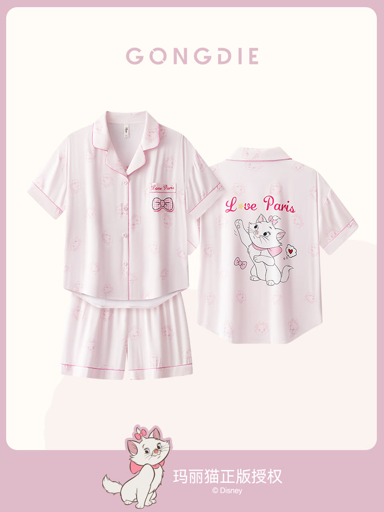 Gongdie [sərin tip] Disney Mary Cat cüt pijamaları qadınlar üçün yay buz ipək qısaqol kişi ev paltarları