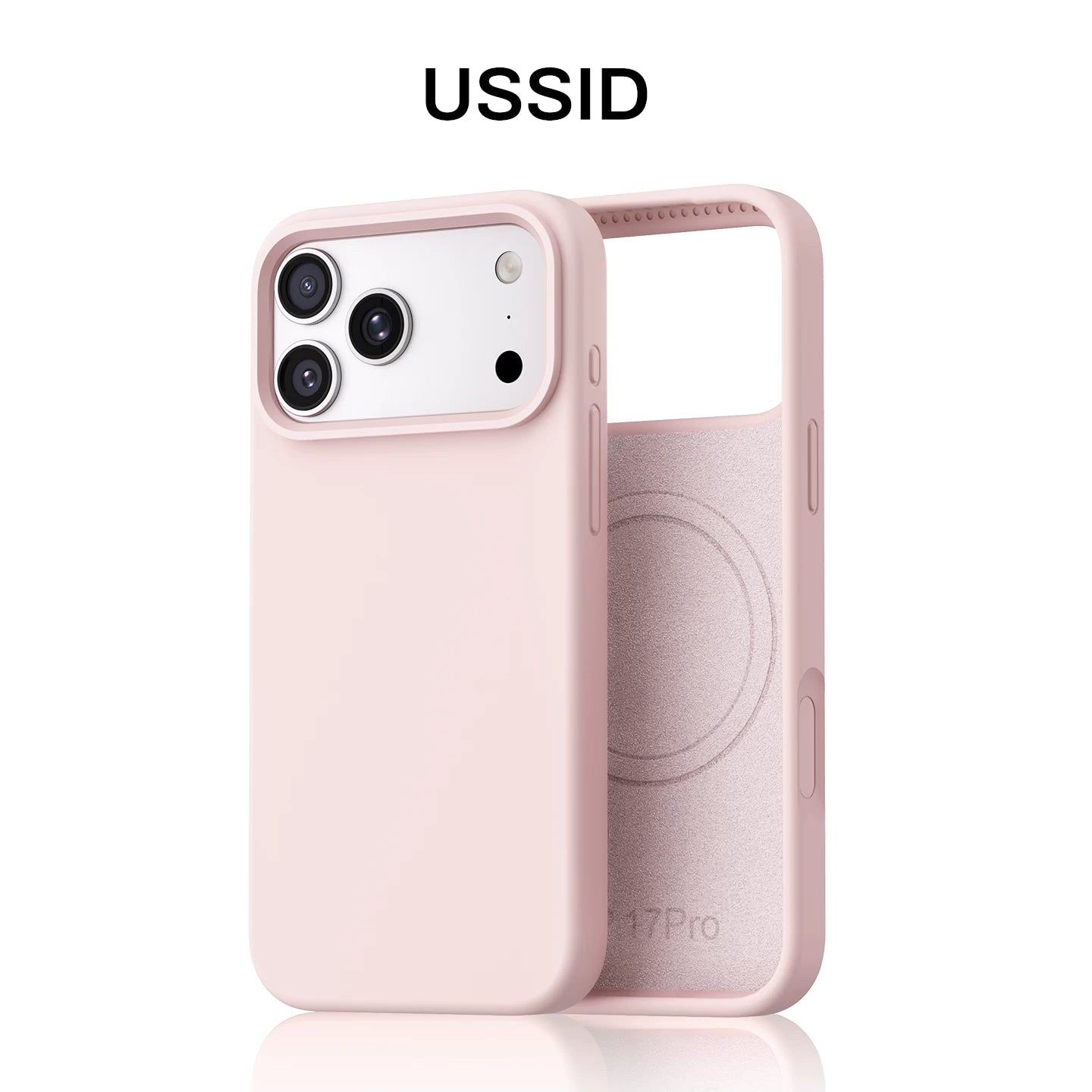 Apple 17promax üçün Uston uyğun maye silikon mobil telefon qutusu lenssiz böyük dəlik iphone17 maqnit emiş 17pro yeni məhsul 17 yeni qoruma 16promax nəhəng gözəl görünüşlü çəhrayı yumşaq