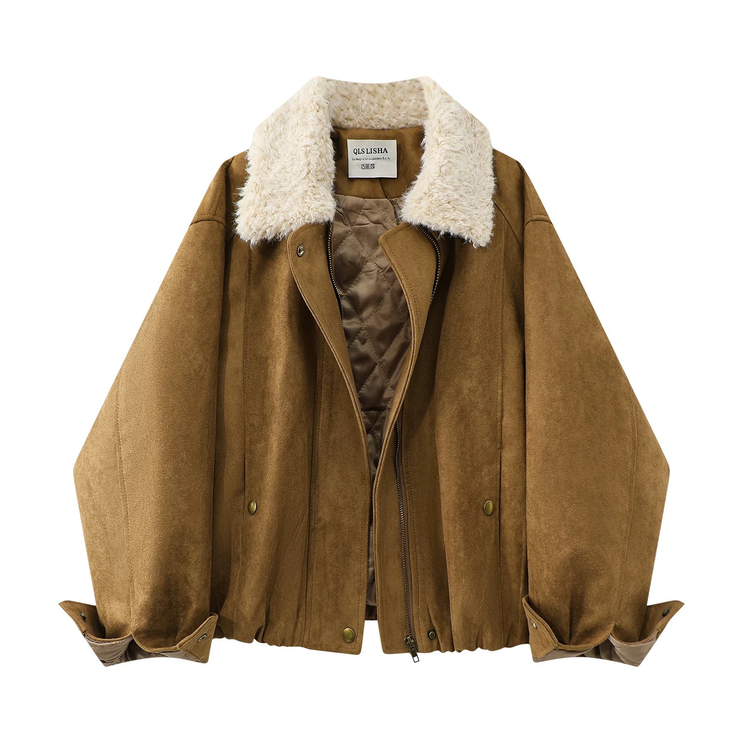 Cholisa Maillard Qadınlar üçün Sırınmış Gödəkçə, 2025 Yeni Payız və Qış Modeli, Xəz Yaxalıqlı Patchwork Motosiklet Gödəkçəsi, Qalınlaşmış