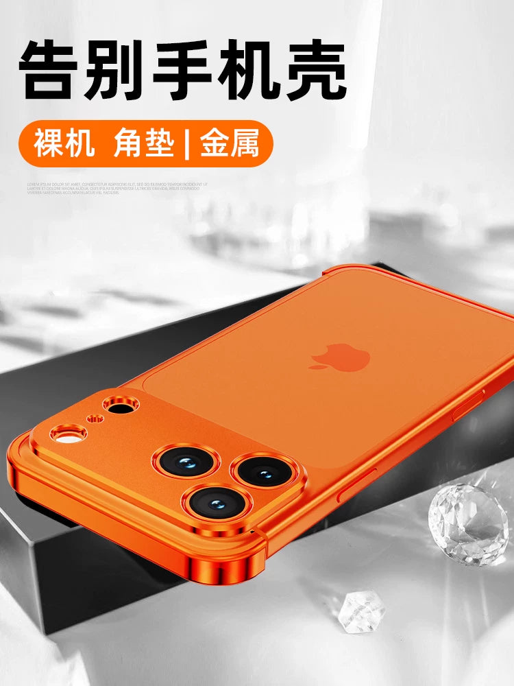 Metal dördbucaqlı pad] iphone17/16/15promax mobil telefon qutusu anti-fall 17 üçün uyğundur Apple 14Pro ultra nazik çərçivəsiz qoruyucu qutu və soyuducu qabaqcıl 14 çılpaq məna ilə gəlir