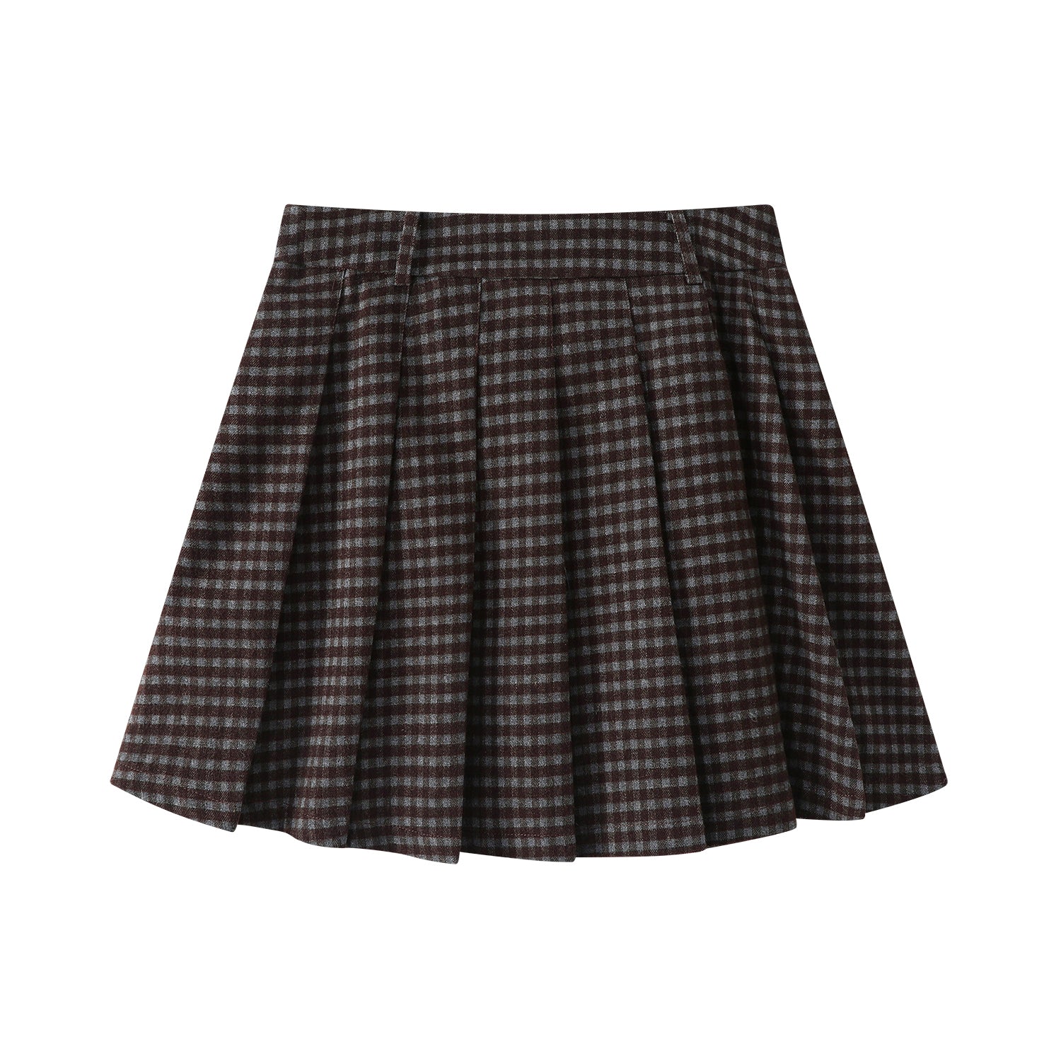 Cholisa yun damalı büzməli ətək, yeni payız/qış stili, yüksək belli, retro, preppy, qısa A-xəttli ətək.