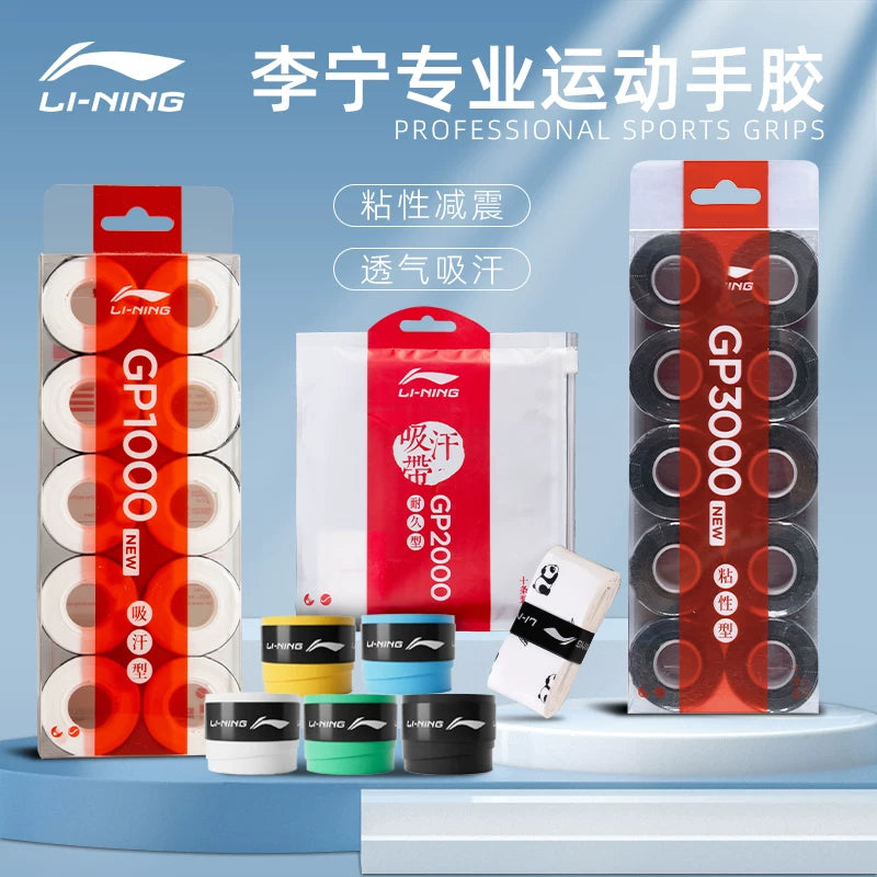 Li Ning Badminton Raketi Yapışqan Tər uducu Bant Sürüşməyən Ağ PU Parlaq İncə Qutulu Badminton Kəməri GP1000