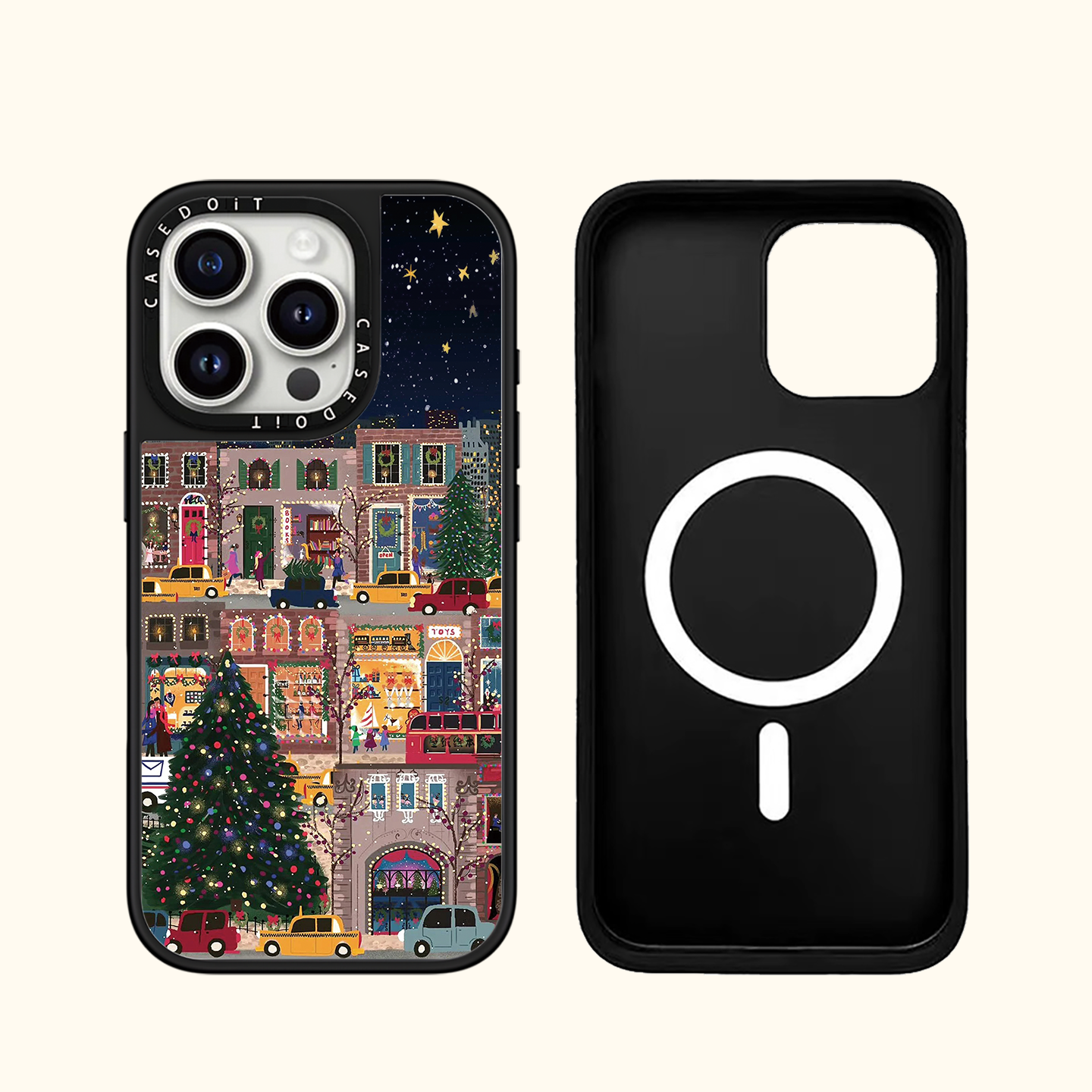 C markası ilə əməkdaşlıq edən MagSafe maqnit Milad rəngli bina və küçə səhnəsi üçün korpus, iPhone 17, 16 Pro Max, Apple 15 Pro, 14 Plus güzgü örtüyü, premium hiss, qadın hava nişləri üçün uyğundur.