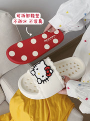 Qadınlar üçün gözəl Hello Kitty terliklərinin nazik zolaqları Sanrio birgə yay valideyn-uşaq açıq havada qapalı terlik
