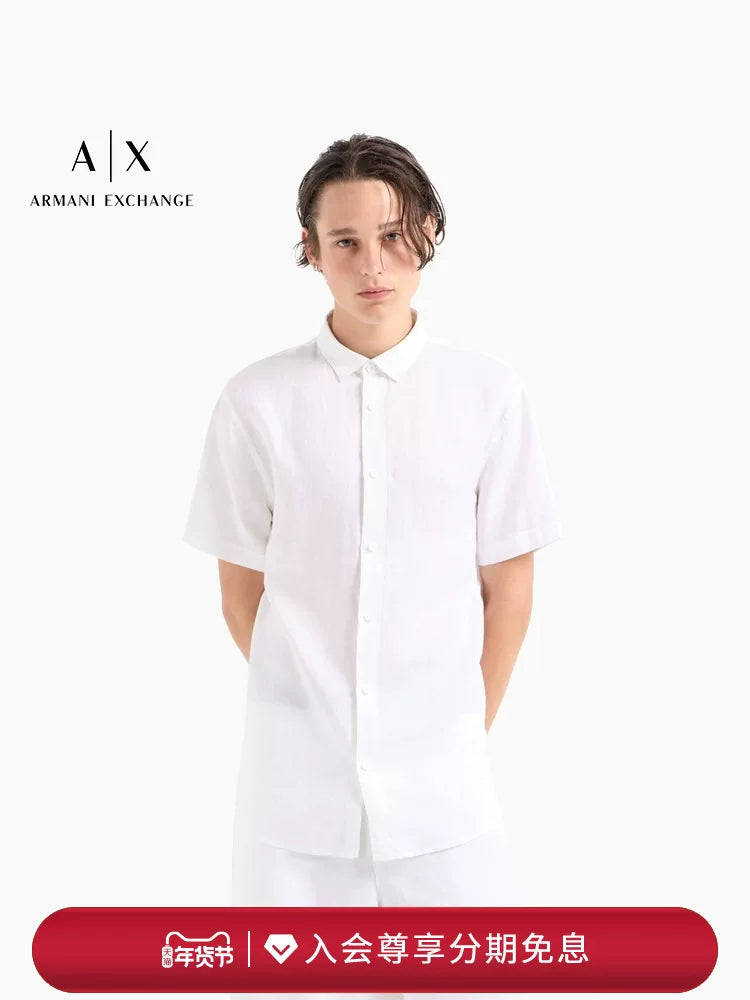 ARMANI EXCHANGE / Armani Payız/Qış Kişi Kətan Qısaqol İşgüzar Kostyum Ağ Köynək