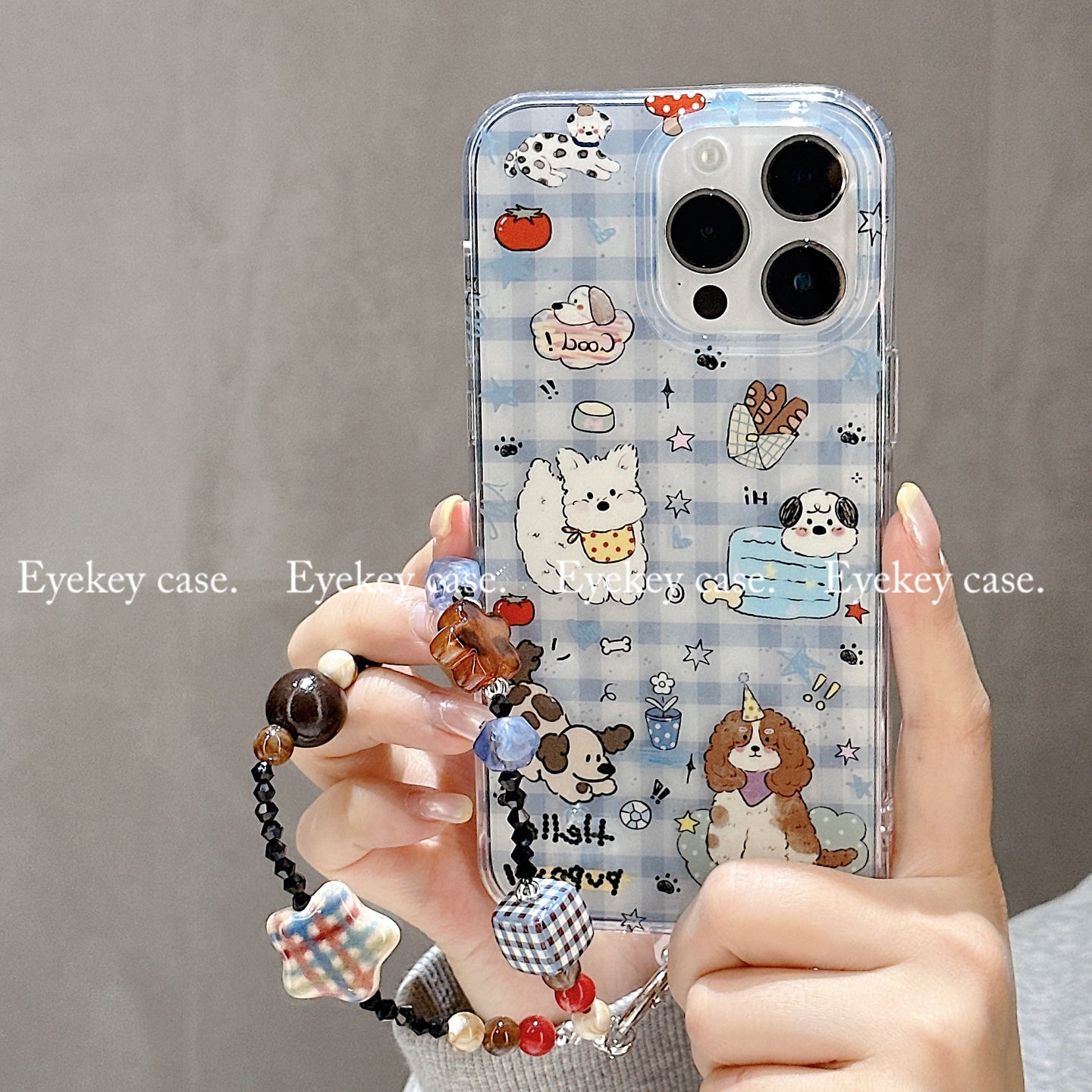 eyekey·ins Apple 17promax mobil telefon qutusu üçün uyğundur iphone16 əyləncəli cizgi filmi mavi plaid puppy 15 zəncirli 14 yeni stil 13 kişi və qadınlar 17 düşməyə qarşı 16pro qoruyucu örtük