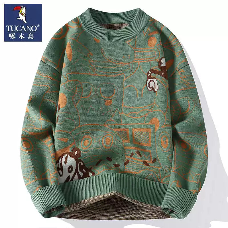 Woodpecker Kişi İdman Uzunqol Futbolkası, Payız və Qış Dəbli Üst Geyimləri, Yüksək Səviyyəli Payız Boş Yaxalı Amerika Üslublu Sviter