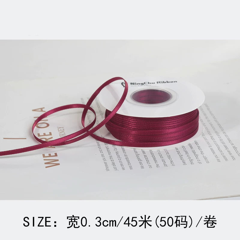 0,3 sm şifrəli iki tərəfli polyester lent toy yayı yüksək səviyyəli hədiyyə qablaşdırma ipək lent 3 mm nazik lent