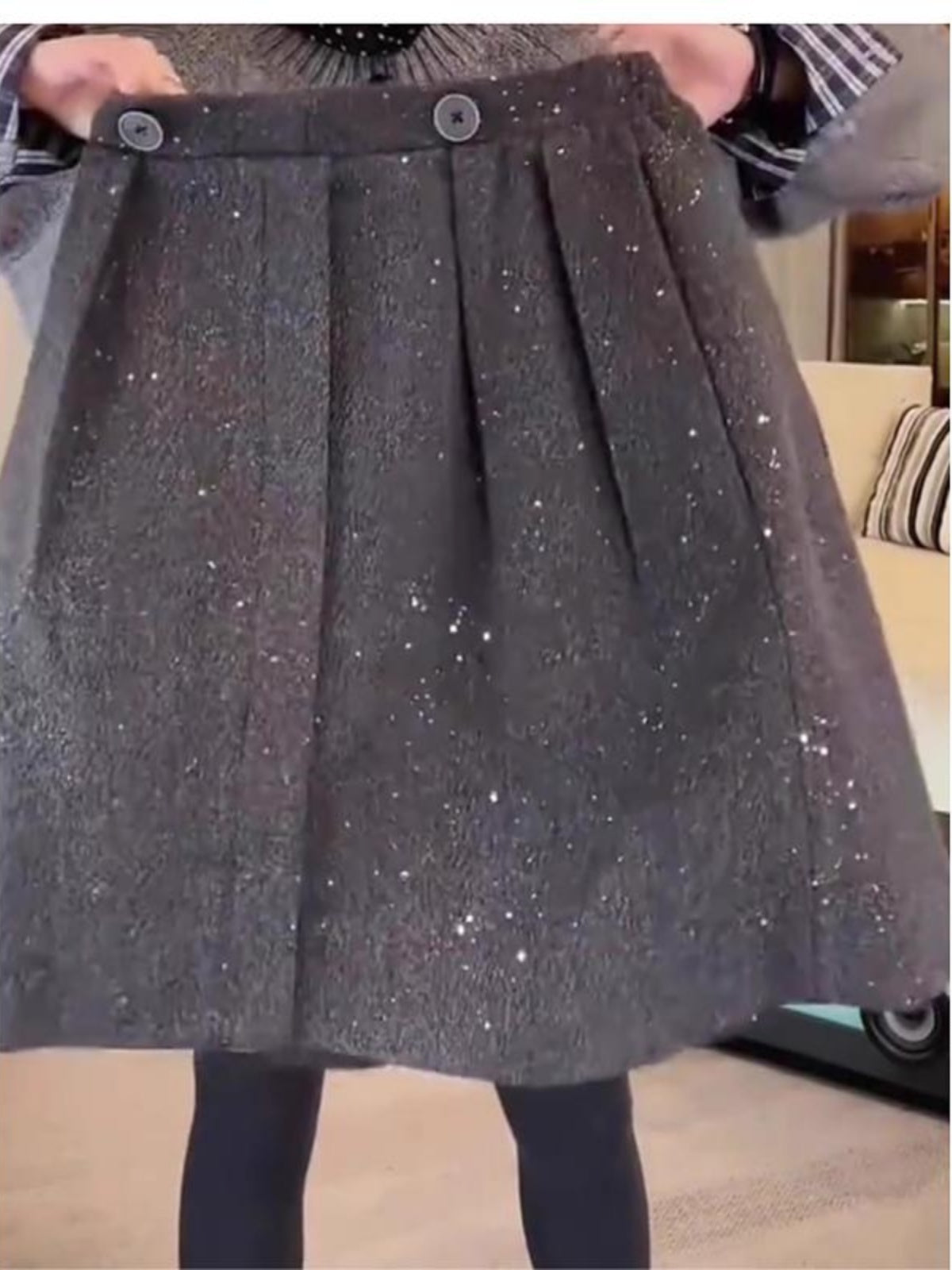 Boz rəngli parıldayan yun mini ətək, böyük ölçülü qadın geyimləri, yaz trendi, yeni stil, arıqladıcı, gözəl, çoxfunksiyalı büzməli ətək.