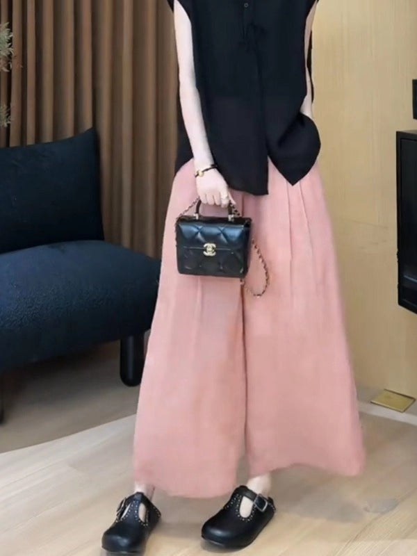 Kətan elastik bel ilə qısa, geniş şalvar, yay üçün nazik model, böyük ölçüdə, boş, nəfəs alan və armud formalı fiqurlar üçün tez quruyan.