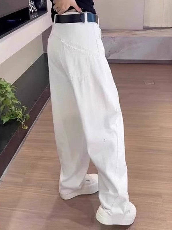 Qadınlar üçün əyri enli ayaqlı cins şalvar, 2026-cı ilin yaz yeni stili, böyük ölçü, yüksək bel, boş forma, armud formalı bədən quruluşu, ombanı gizlədən düz ayaqlı şalvar