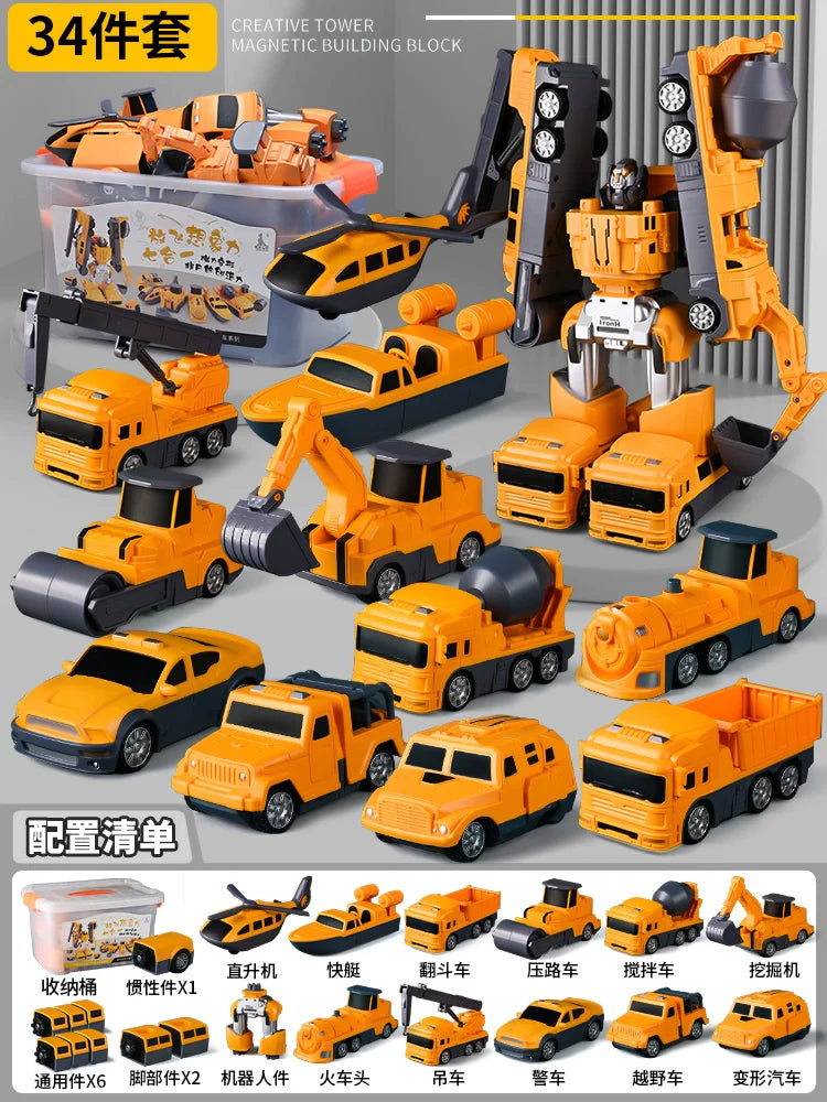 Maqnit tikinti blokları, uşaq oyuncaqları, təhsil, transformasiya, montaj, mühəndislik vasitəsi, robot, 6 yaşlı uşaqlar üçün Milad hədiyyəsi.