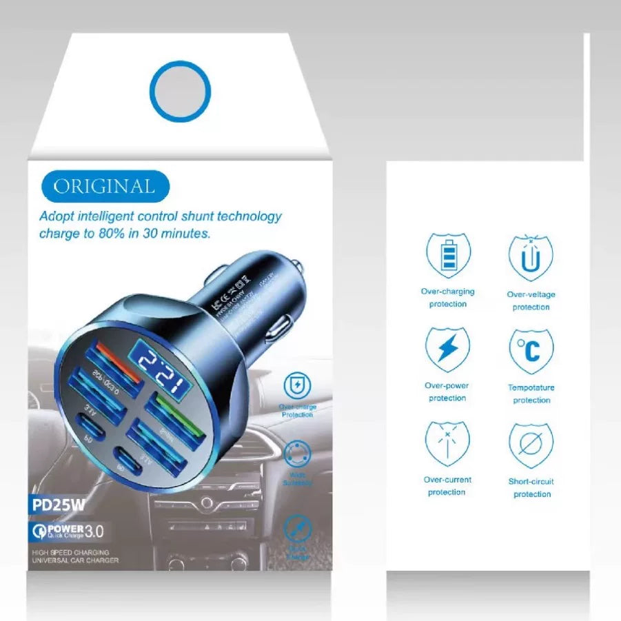 Avtomobil şarj cihazı, mobil telefonlar üçün super sürətli şarj, siqaret alışqanı adapteri, beş dəlikli avtomobil şarj cihazı başlığı, avtomobil USB interfeysi