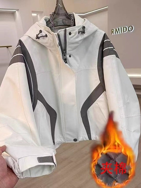 Böyük Ölçülü Sırtılmış Koreya Üslublu Başlıqlı Windbreaker Gödəkçəsi, 2026 Payız/Qış Yeni Stil, Böyük Ölçülü Qadınlar üçün Dəbli, Boş, Çoxfunksiyalı Gödəkçə