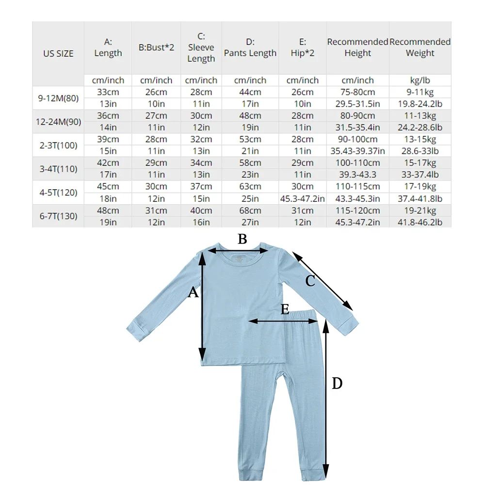 Bambuk Lifli Uşaq Pijamaları Bərk Hündürlükdə Elasti