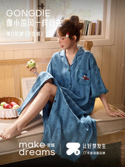 Gong Die [kənarda geyinmək olar] Disney Mickey Girl Köynək Gecəlik Saf Pambıq Cizgi Film Moda Qısaqol Ev Geyimi Yay
