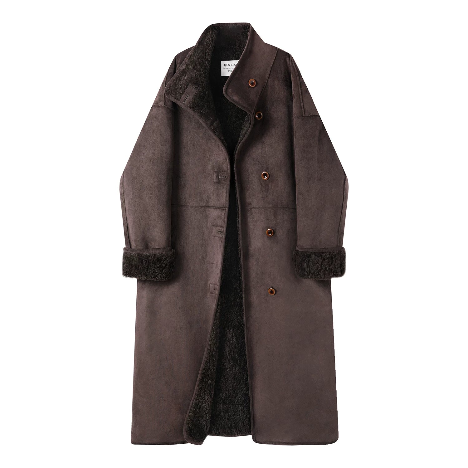 Cholisa Koreya üslubunda super şirin qadın qış quzu yunundan hazırlanmış geri çevrilə bilən xəz astarlı uzun qalın isti palto