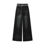 Chorissa Amerika üslubunda qara rəngli, çoxfunksiyalı düz ayaqlı boş şalvar, erkən payız isti qız üslubunda qadınlar üçün rahat enli ayaqlı jeans