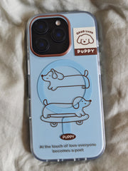Göy mavi xətlər skeytbord dachshund maqnitli ikiqat imd cib telefonu qutusu iphone16promax üçün uyğun anti-fall 17 alma 15 braket 14 kart çantası kişi və qadın niş təzə 13 sadə buzlu