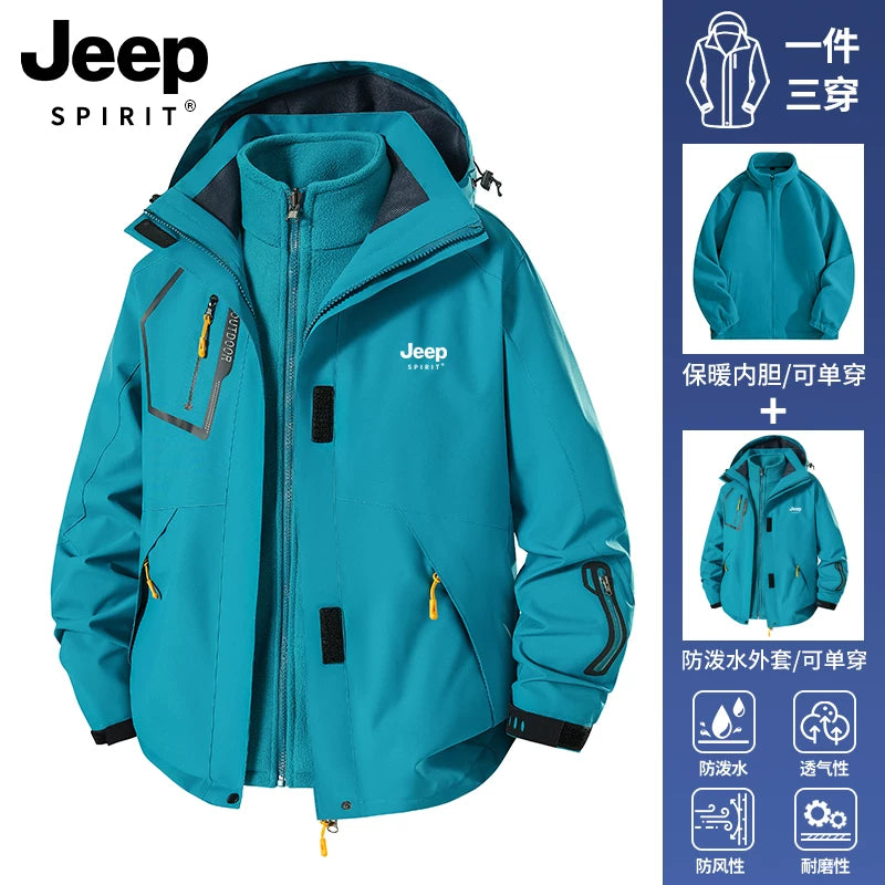 JEEP Kişilər üçün 2025-ci il Yeni Model Yaz, Payız və Qış Üçlü Birdə Yun Astarlı Qalın Kişi Üst Geyimləri