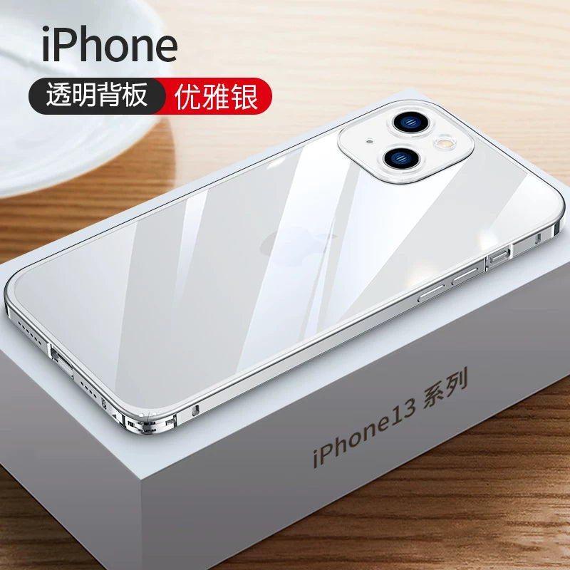 ins orijinal yüksək səviyyəli metal çərçivə iPhone17pro Apple 16 cib telefonu qutusu 14ProMax yeni 12 buzlu 13pro şəffaf 14plus kişilər və qadınlar 15promax düşməyə qarşı örtük