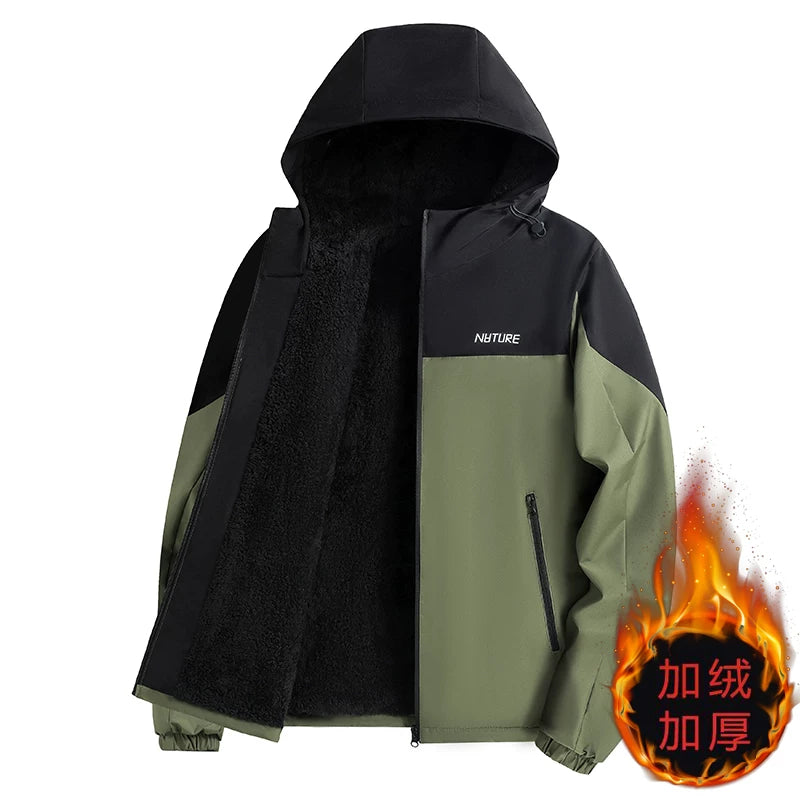 Yun astarlı, qalınlaşdırılmış kişi payız və qış paltosu, gündəlik, çoxfunksiyalı, kapşonlu gödəkçə, külək keçirməyən, suya davamlı, açıq hava kişi geyimləri, külək keçirməyən gödəkçə