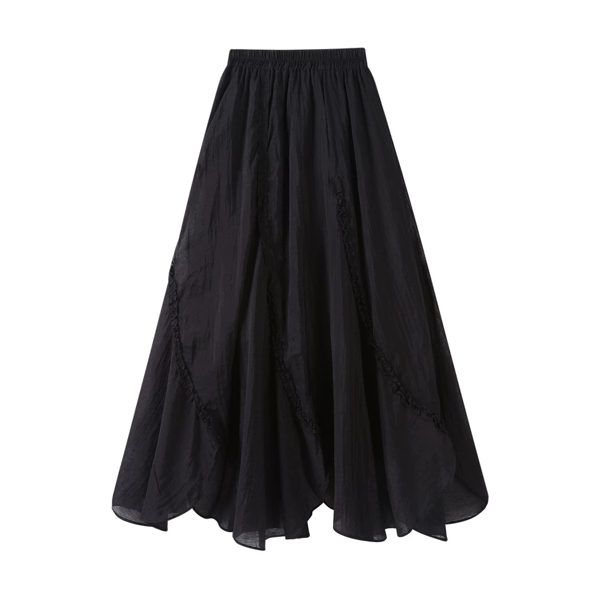 Cholisa'nın niş dizaynı, axıcı ağ A-xəttli midi ətək, qadın yay nazik, qeyri-müntəzəm yüksək belli ətək