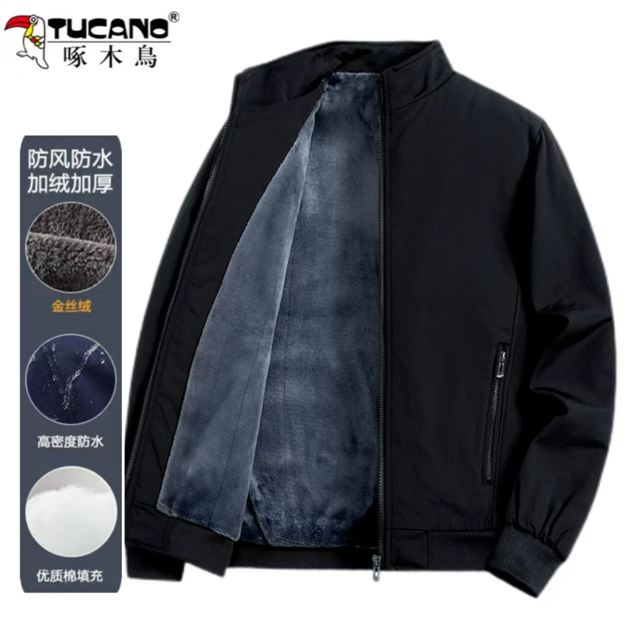 Ağacdələn Qış Yeni Yaxalıqlı Gödəkçə Kişilər üçün Orta Yaşlı və Yaşlılar üçün Yun Astarlı Qalın İsti Pambıq Gödəkçə Atalar üçün Qış Üst Geyimi