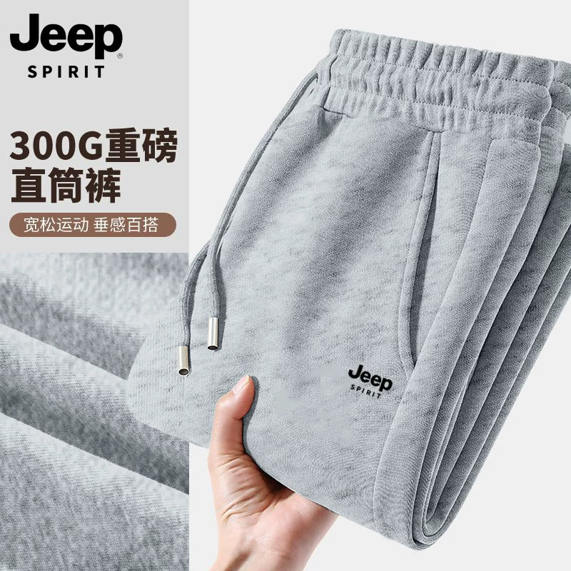 Jeep Kişi İdman Şalvarı, Payız/Qış Yun Astarlı Qalın İsti Boş Trikotaj İdman Şalvarı, Düz Ayaqlı Gündəlik Uzun Şalvar