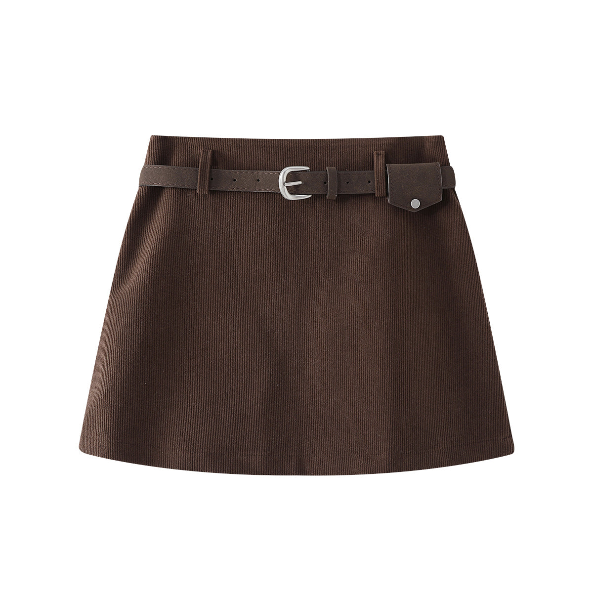 Chola Lisa Retro Corduroy Midi Ətək Qadınlar üçün 2026-cı ilin yaz və payız yeni stili yüksək belli, çoxfunksiyalı, kalçaya bərkidilmiş qəhvəyi A-xəttli mini ətək