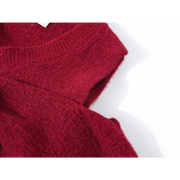 Cholisa-dan qadınlar üçün unikal və incə, super gözəl qırmızı Milad sviteri, qalınlaşmış payız və qış, Koreya üslubunda bantlı düyünlü çiyinli köynək