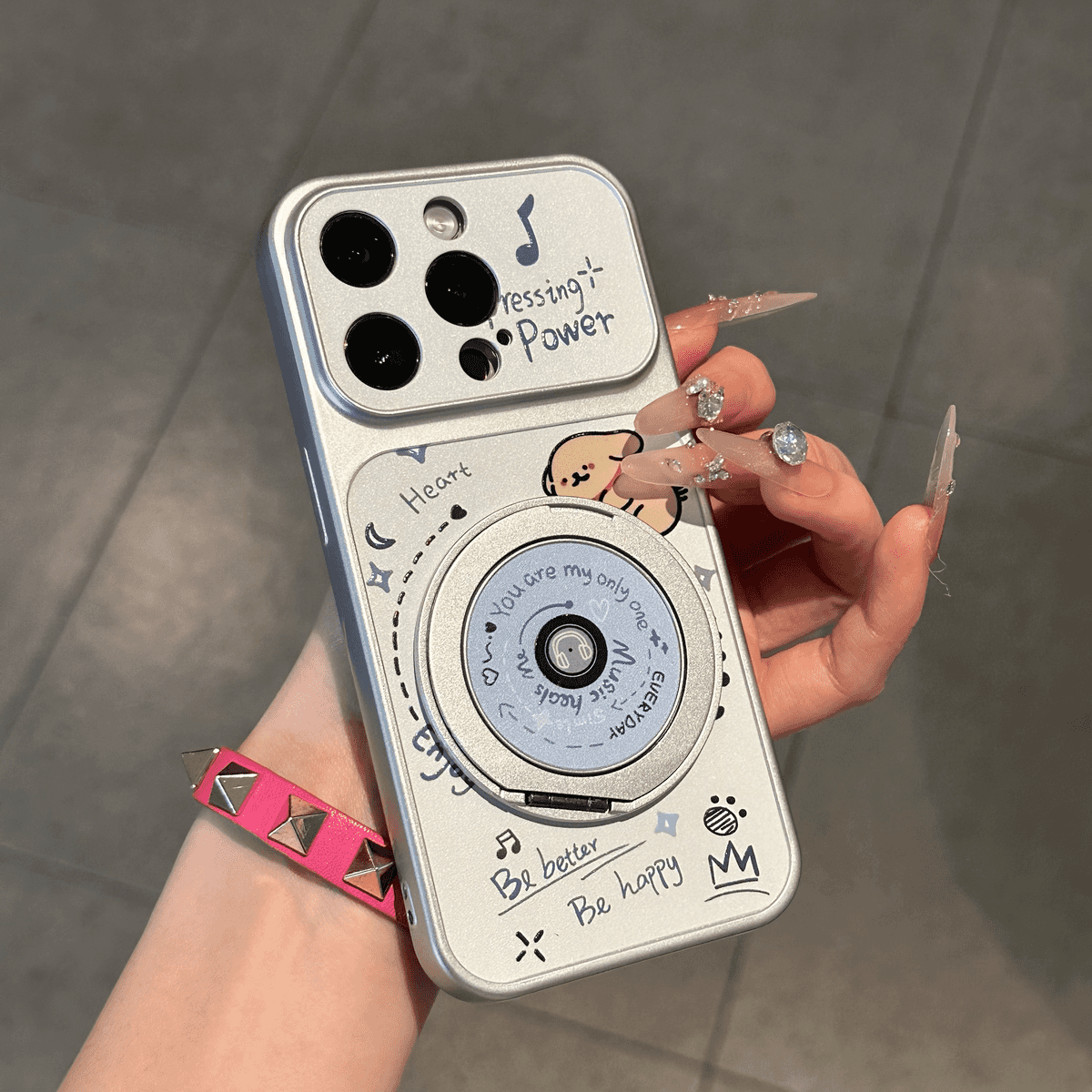 Apple 17promax cib telefonu qutusu Huawei mate60pro yaradıcı pura70 sevimli OppoReno15 cizgi filmi vivos30 qız Xiaomi 17 düşməyə qarşı yumşaq üçün uyğun CD puppy fırlanan stend