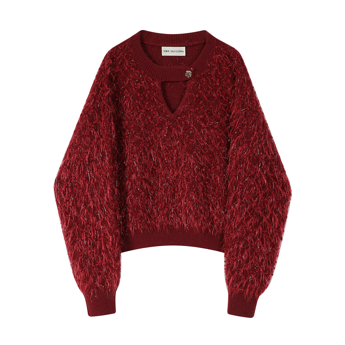 Cholisa'nın Qadınlar üçün Tənbəl V-yaxalı Qırmızı Sviter, 2026 Yaz/Qış Yeni Stil, Yüksək Səviyyəli Dizayn, Qəşəng Trikotaj Top