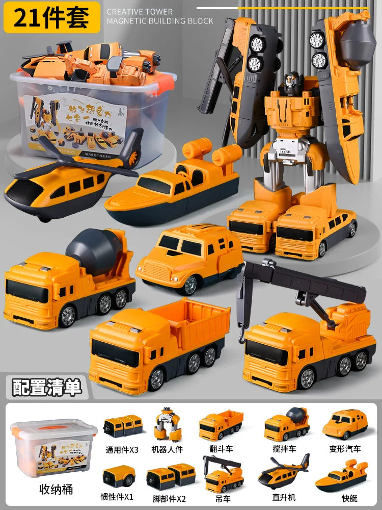 Maqnit tikinti blokları, uşaq oyuncaqları, təhsil, transformasiya, montaj, mühəndislik vasitəsi, robot, 6 yaşlı uşaqlar üçün Milad hədiyyəsi.