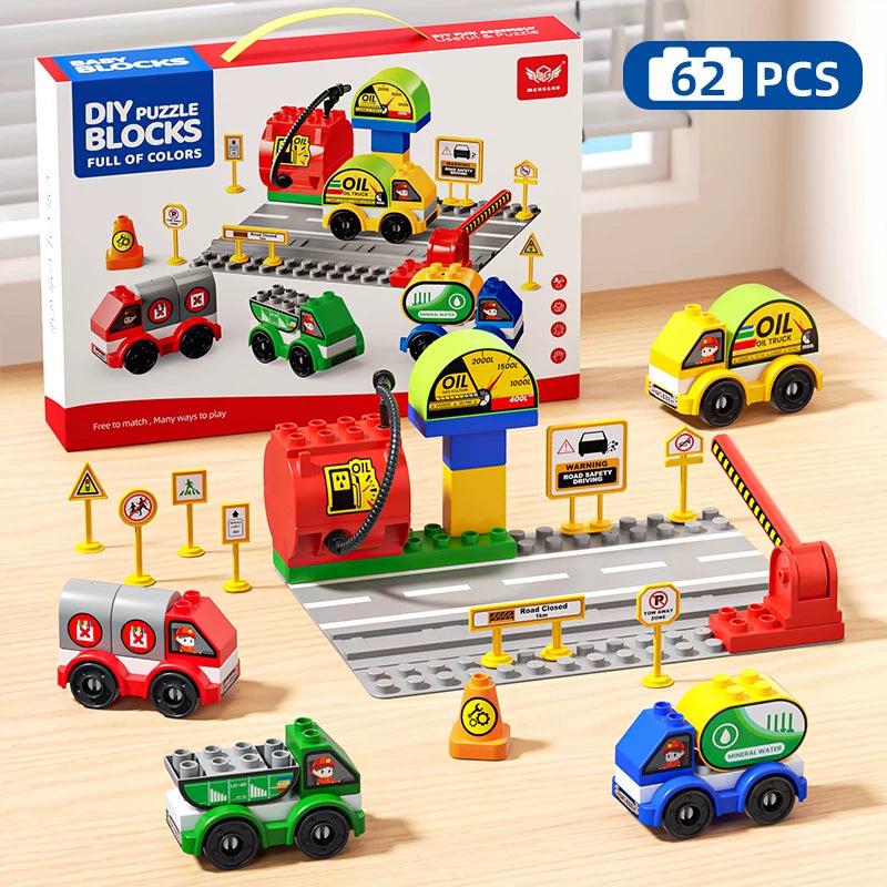 Uşaq tikinti bloku tapmaca oyuncağı, böyük hissəciklər arabası, körpə üçün çoxfunksiyalı kiçik araba, oğlan və qız üçün hədiyyə arabası.