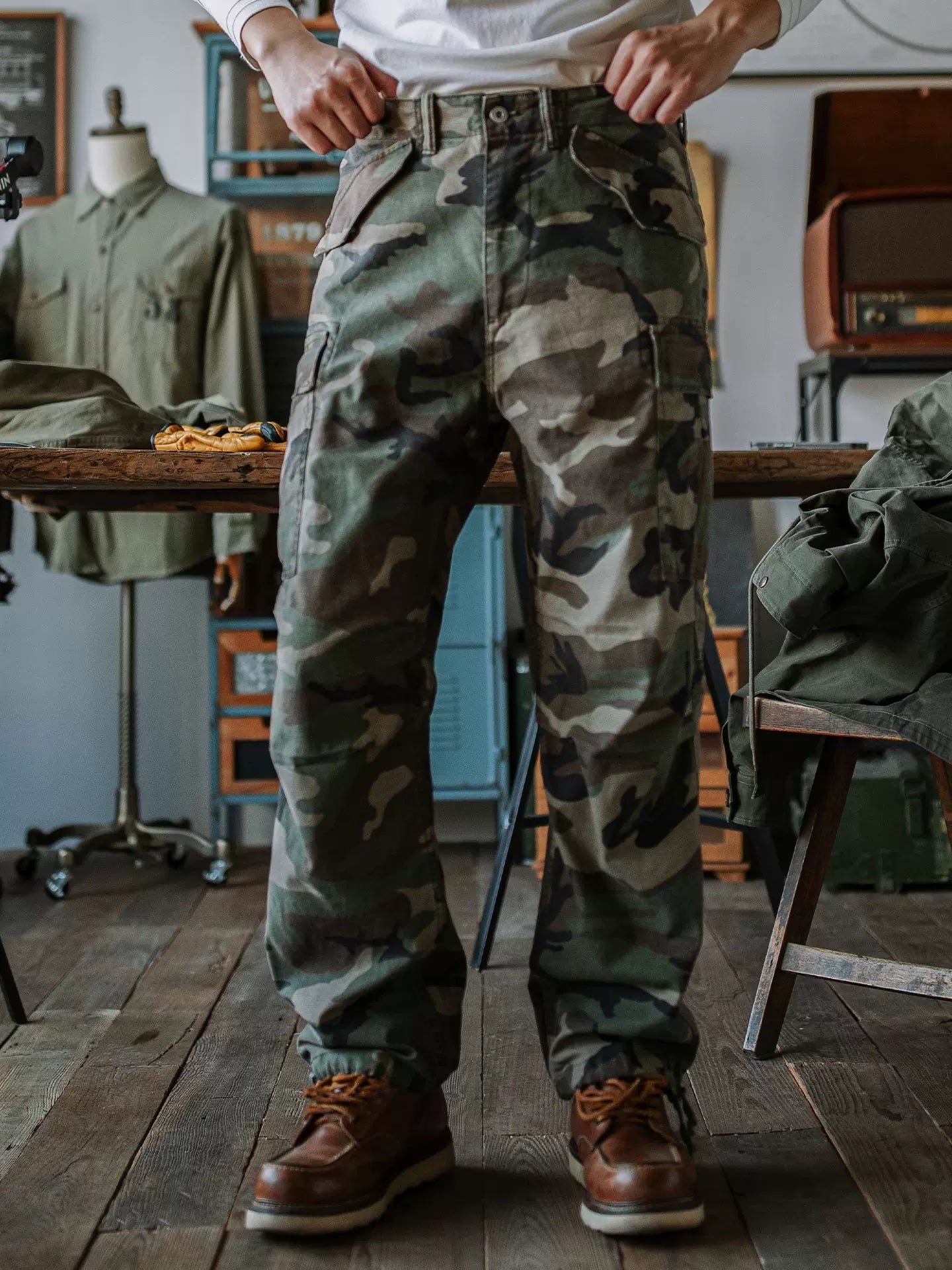 Indigo American Retro M51 Paraşütçü Şalvarı, Ağır Çəkili Təmiz Pambıqdan Yuyulmuş Çox Cibli Kişilər üçün Gündəlik Yük Şalvarı