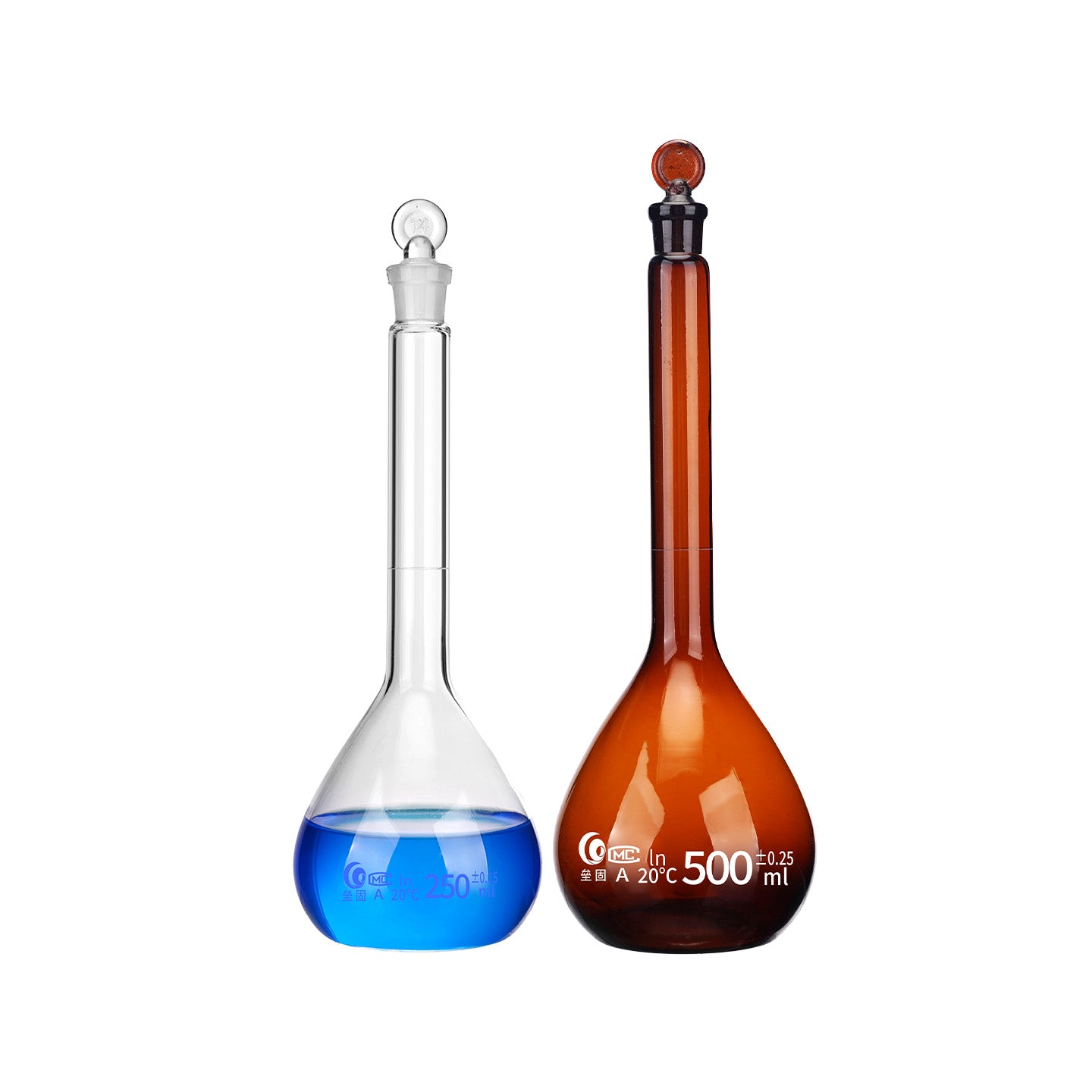 Leigu Grade A laboratoriya şəffaf qəhvəyi şüşə həcmli kolba sabit həcmli butulka 100 200 250ml
