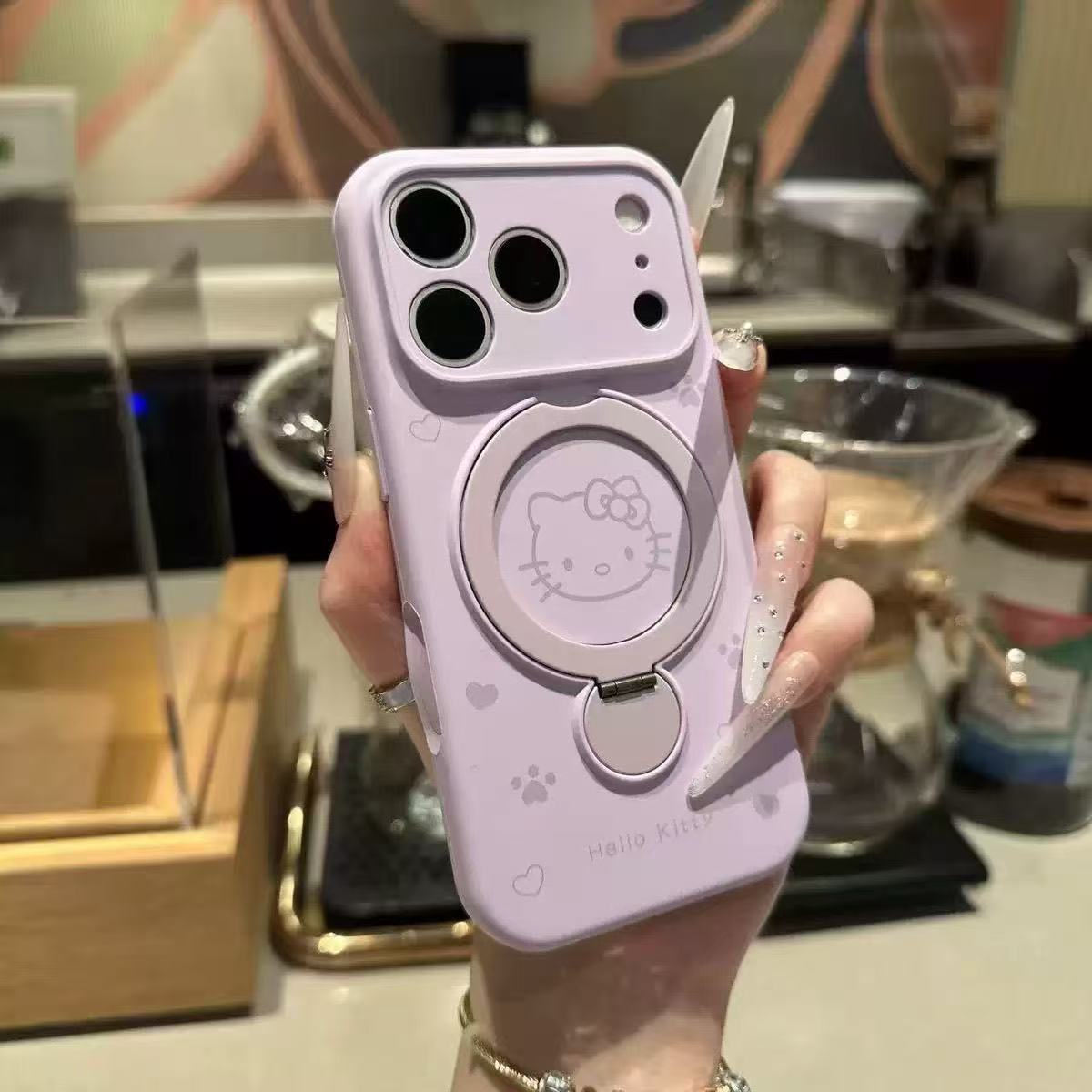 Apple 17Promax mobil telefon üçün uyğun Magsafe maqnit maye silikonu iPhone16Pro love Kitty cat 15Pro 360° fırlanan stend 14Pro yıxılmağa qarşı 13 qoruyucu örtük