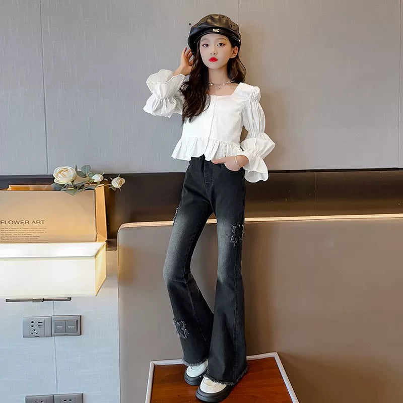 Şalvar Qızlar üçün Uşaqlar Geyimləri Qızlar üçün Körpə Qış Denim Cins Şalvar