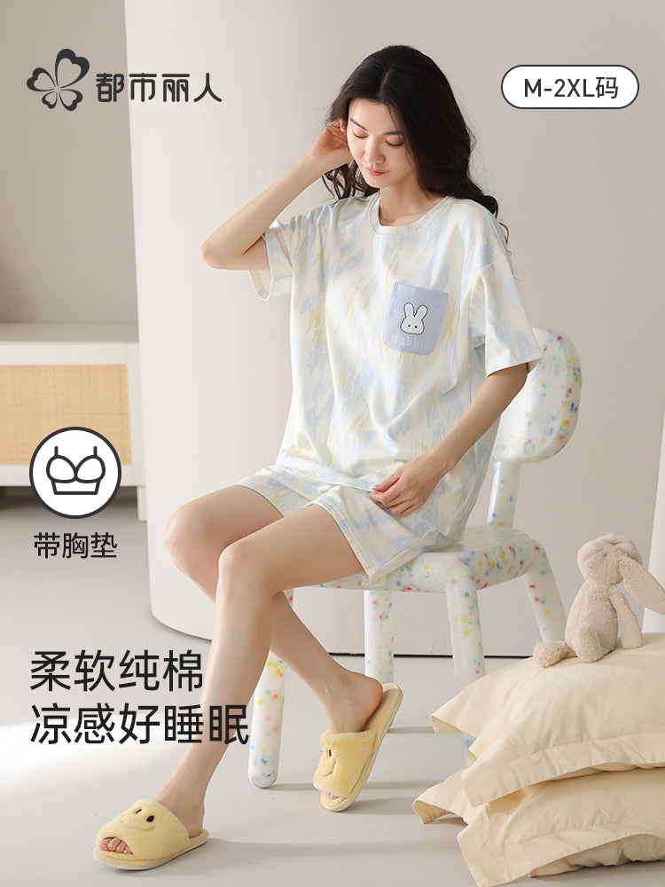 Urban Beauty Pijama 100% Pambıq 2026 Yaz və Yay Yeni Qadın Dəyirmi Yakalı Pullover Evdən Kənarda Geyinilə bilər Geyim 100% Pambıq