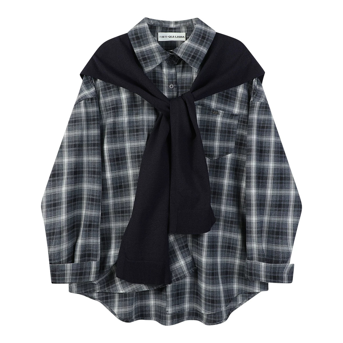 Chorlisa Retro Gündəlik Boş Damalı Polo Köynək 2026 Yaz və Payız Yeni Stil Şal Üst İki Parçalı Qadın Dəsti