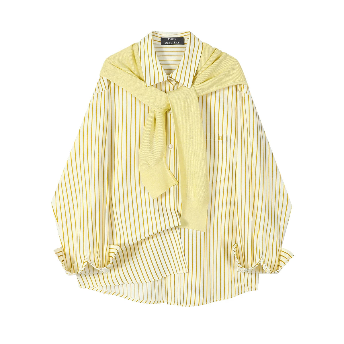 Chorissa Fransız üslubunda gənc və şık uzunqol zolaqlı köynək, yeni yaz və payız üslubunda, çox yönlü və zərif boş top