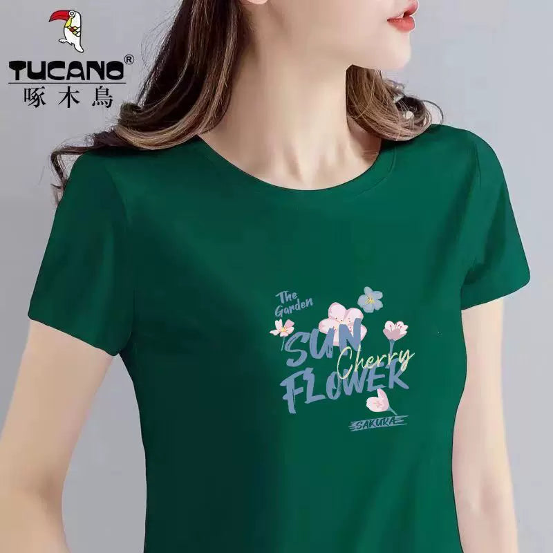 Clearance clearance Woodpecker brendi böyük ölçülü üst yay üslublu qısaqol dəbli dəyirmi boyun təmiz pambıq taxçalı köynək
