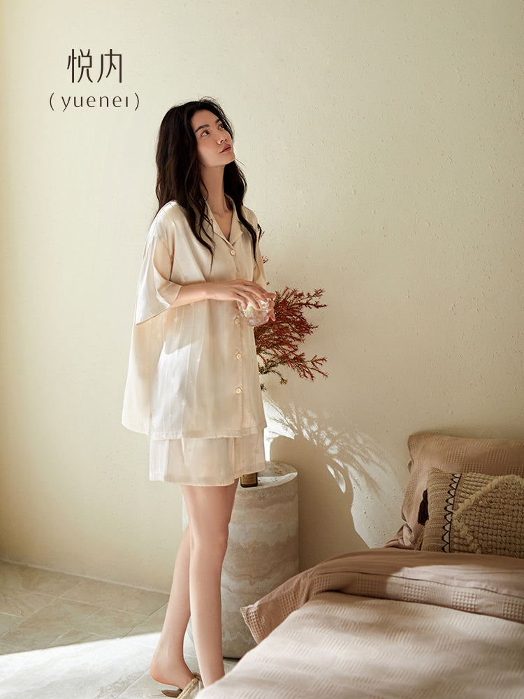 Yuenei pijama qadın yay buz ipək qısaqol şort ev geyimi nazik ipək təsadüfi moda yüksək səviyyəli