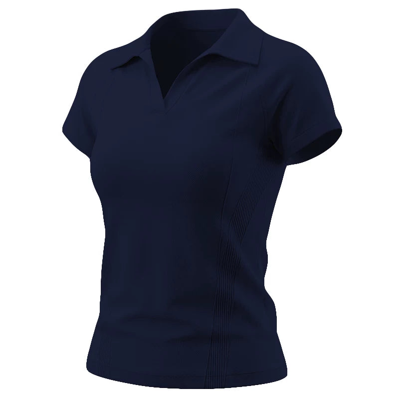 Fitnes qız tez quruyan yoqa geyinmək qısaqol sağ çiyin tennis polo köynəyi nazik qaçış top idman köynəyi yay