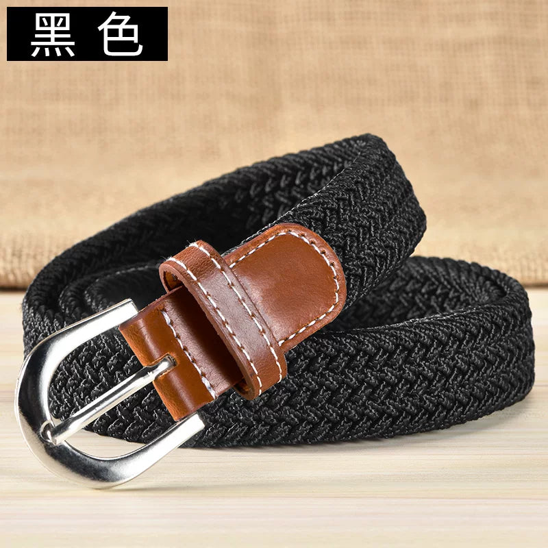 Kətan kəmər, qadın üçün deşiksiz toxunmuş elastik kəmər, Koreya üslubunda, dekorativ, uniseks nazik kəmər, tələbə gündəlik parça kəmər