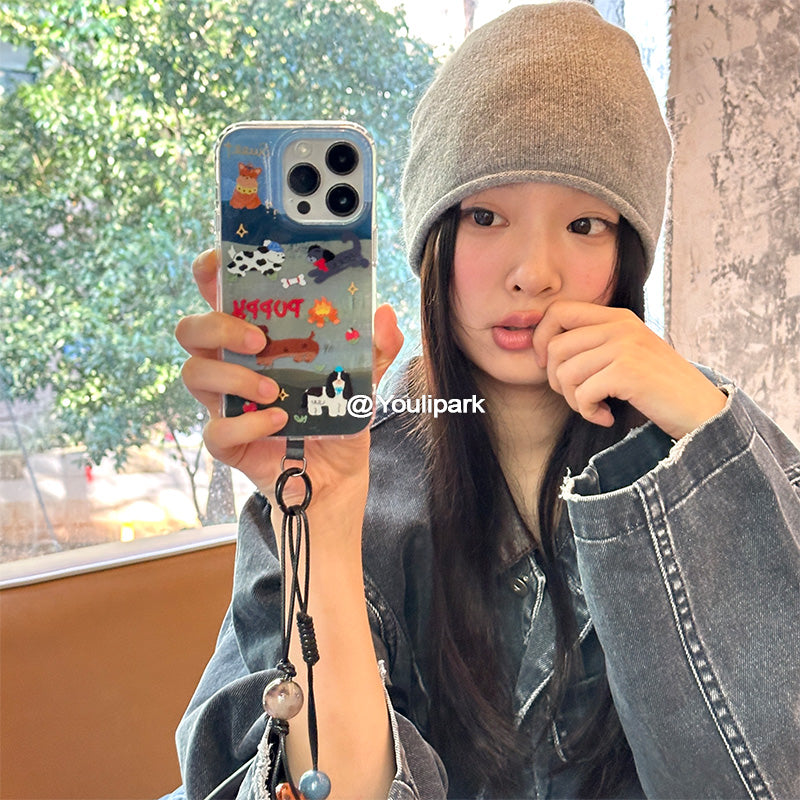 Yuri Park ins sevimli qız niş yağlı boya iti 15 17pro Apple 17ProMax mobil telefon qutusu iPhone16 hər şey daxil 17 yeni stil 14Promax qoruyucu örtük 13 yumşaq lent