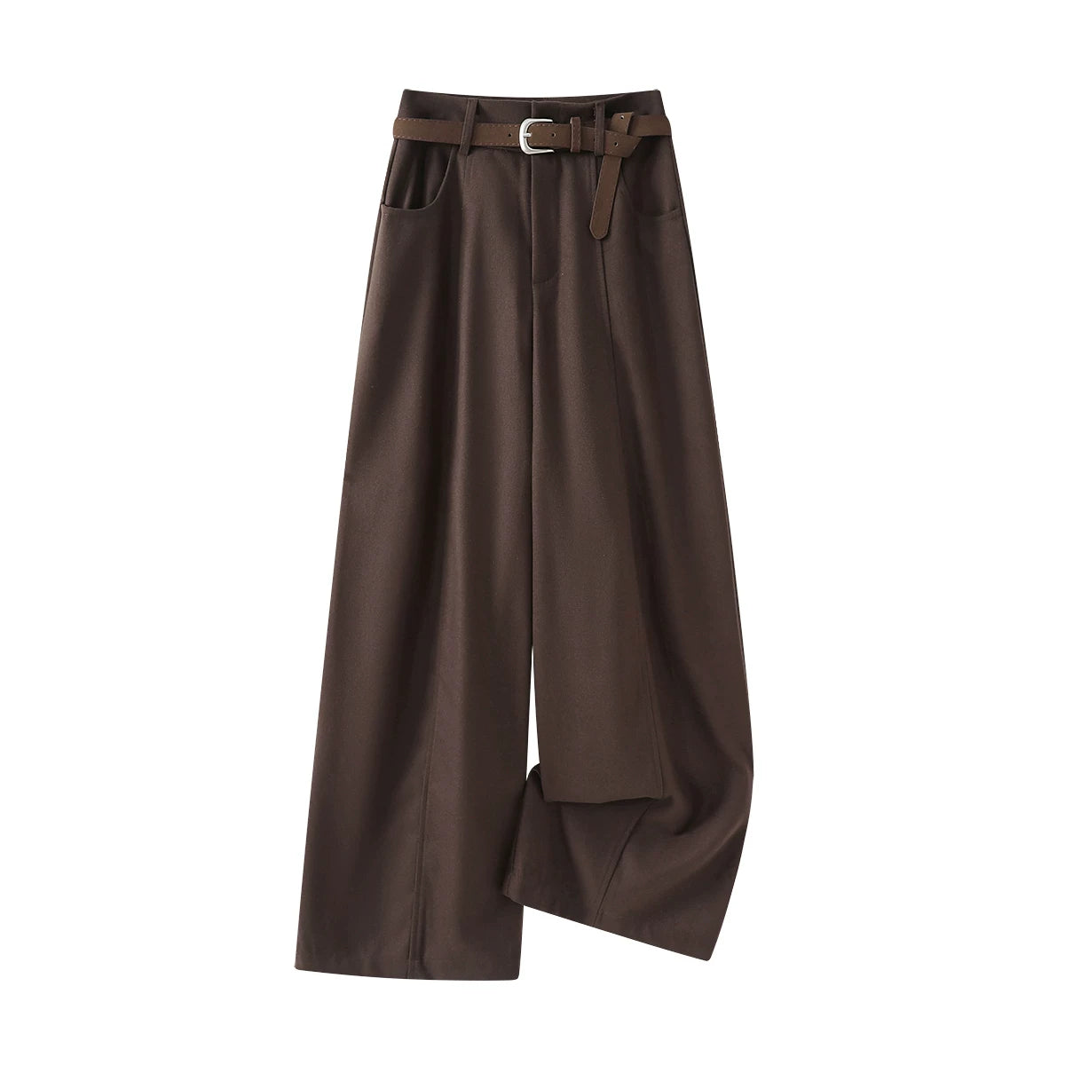 Chorissa Qəhvəyi Çoxfunksiyalı Düz Ayaqlı Gündəlik Şalvar, Erkən Payız Yeni Retro Amerika Üslubunda Qadınlar üçün Yüksək Belli Boş Geniş Ayaqlı Şalvar