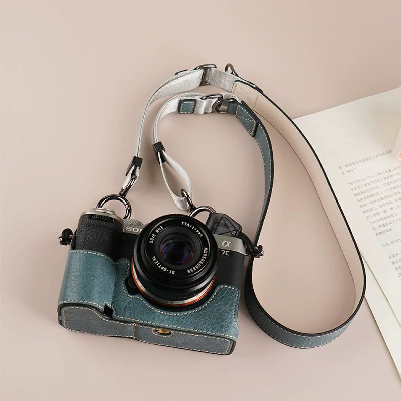 Sony A7M4/A7R5 A7M5 üçün uyğundur yarım dəst baza A7C2/A7CR kamera çantası dəri çanta çiyin qayışı əl qayışı bilək qayışı ZVE10/a7c2 birinci və ikinci nəsil kamera qutusu